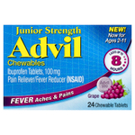 Advil, Junior Strength, ибупрофен в таблетках, для детей от 2 до 11 лет, со вкусом винограда, 100 мг, 24 жевательных таблетки