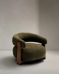 Кресло Granite из зеленой синели и массива ясеня с отделкой орех