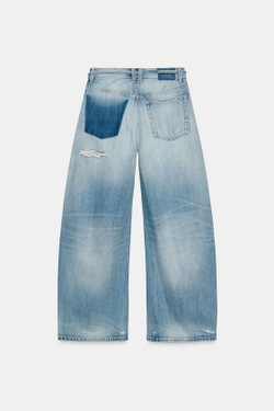 ZARA ДЖИНСЫ TRF BAGGY С РАЗРЕЗАМИ И СРЕДНЕЙ ПОСАДКОЙ, ГОЛУБОЙ
