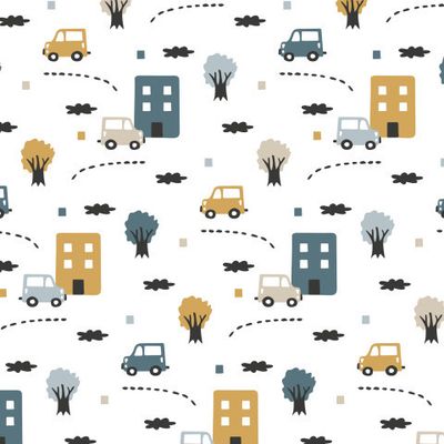 Buy baby fabric hand drawn cars houses scandinavian style