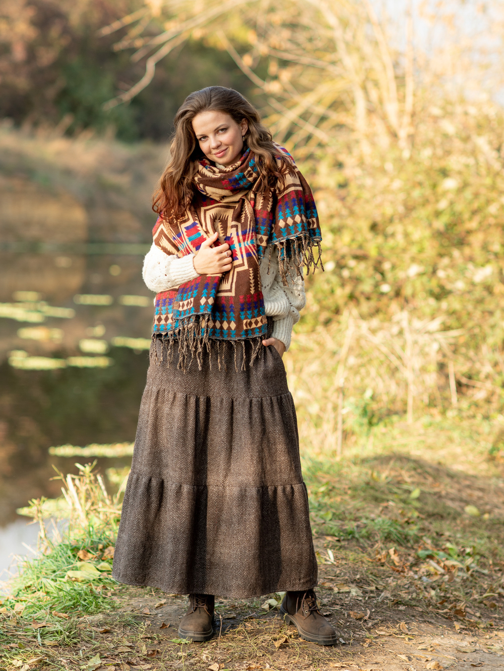 Длинная шерстяная юбка (коричневый)