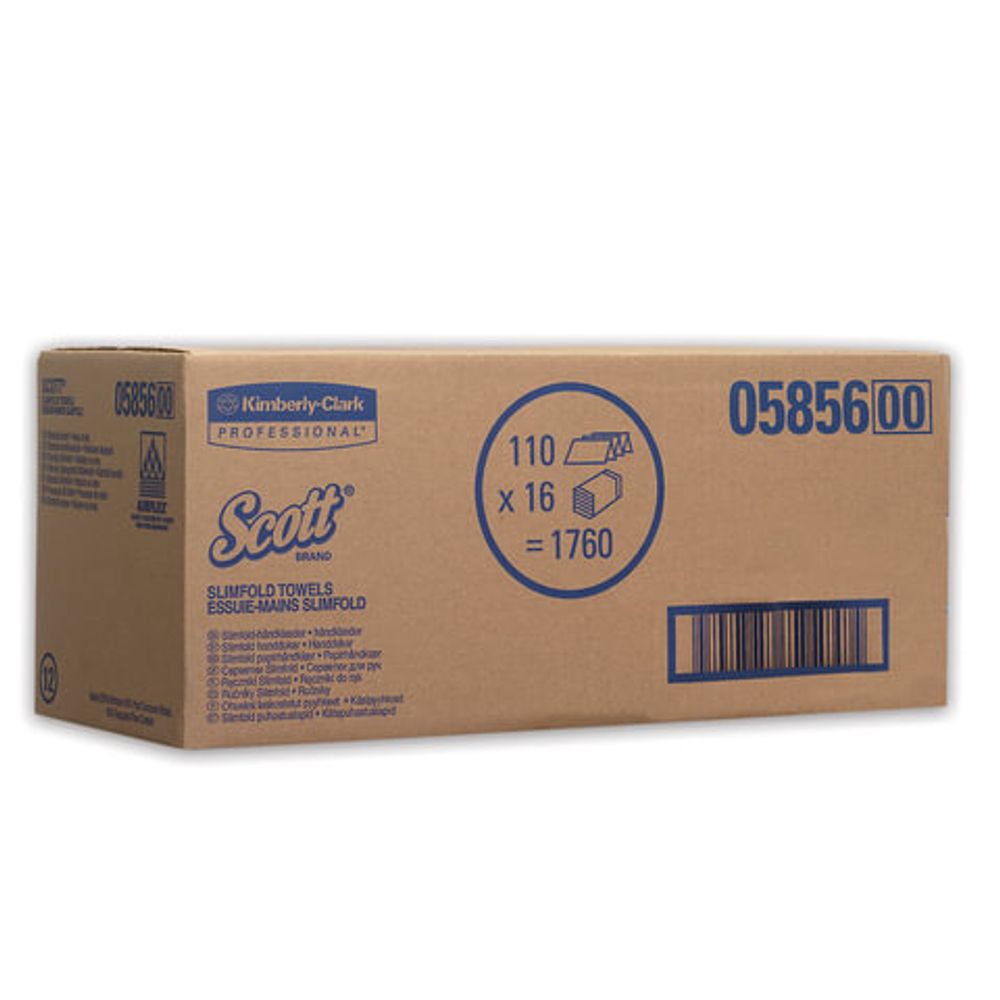 Полотенца бумажные 110 шт., KIMBERLY-CLARK Scott, КОМПЛЕКТ 16 шт., Slimfold, белые, 29,5х19 см, М-fold, 5856
