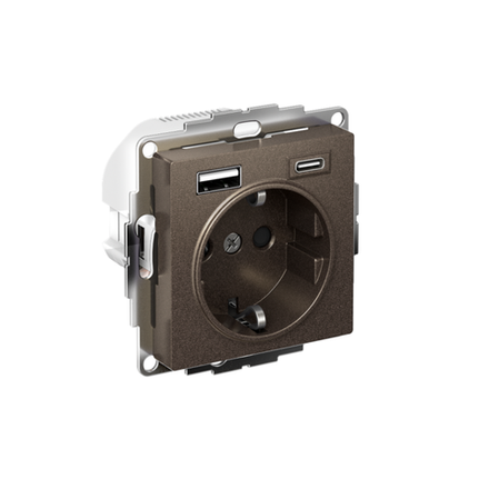 Розетка AtlasDesign 16А с 2-мя заряд. устройствами USB тип A+C 5В/2.4А 2х5В/1.2А механизм мокко SE ATN000632