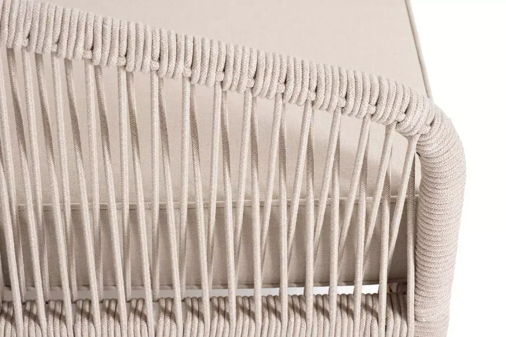 "Канны" правый модуль плетеный из роупа, основание дуб, роуп бежевый круглый, ткань бежевая 052