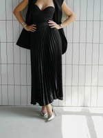Юбка плиссе макси из сатина в черном