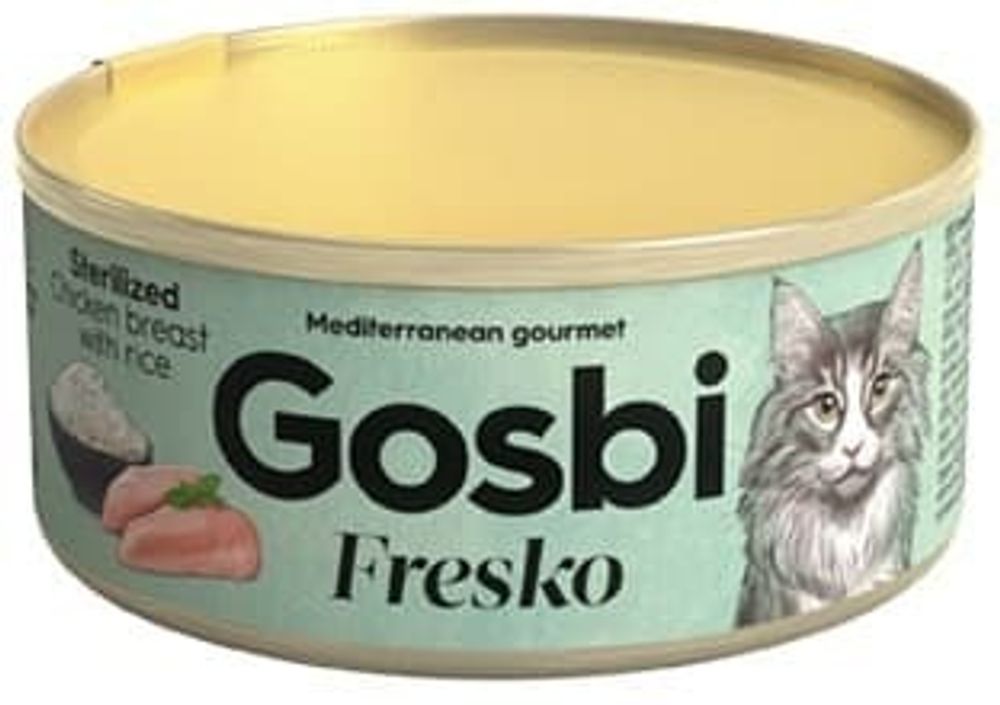 Gosbi 70г FRESKO Дополнительный корм для стерилизованных кошек. Куриная грудка с рисом