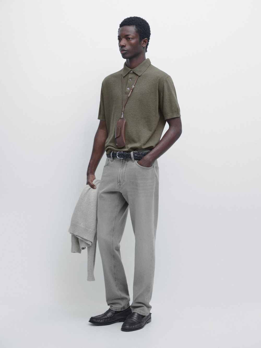 Massimo Dutti Поло из 100% хлопка, пыльно-зеленый