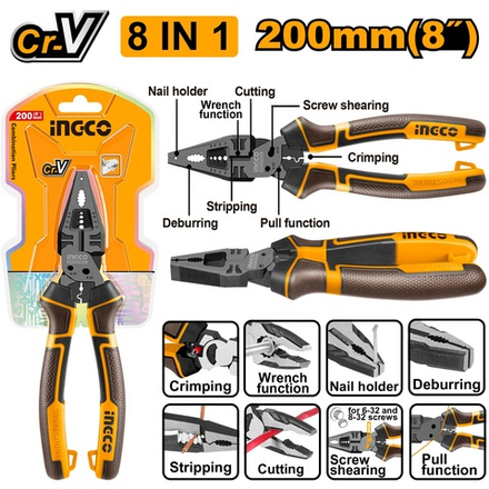 Многофункциональные плоскогубцы INGCO HMFCP28200 INDUSTRIAL  8 в 1 200 мм