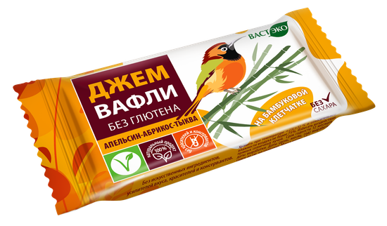 Вафли. Безглютеновые. Апельсин - Абрикос - Тыква без сахара, 21 гр (шоубокс 10)