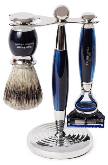 НАБОР КИСТЬ ДЛЯ БРИТЬЯ СТАНОК С ЛЕЗВИЕМ FUSION ГОЛУБОЙ ОПАЛ T&H