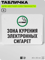 Табличка для частной территории "Зона курения электронных сигарет", на дом, для участка, организаций и частных территорий, предупреждающая, 40х30 см, Silver Plane x Айдентика Технолоджи