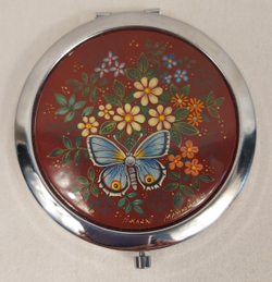 Сувенирное зеркало "Бабочки" на красном с ручной росписью Палех