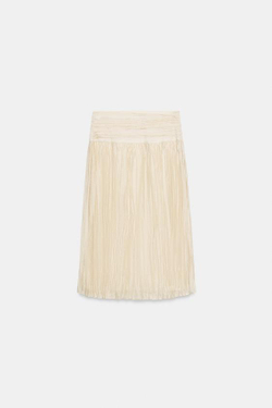 ZARA ЮБКА МИДИ С ДРАПИРОВКОЙ — ZW COLLECTION, БЕЖЕВЫЙ