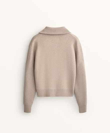 Oysho Вязаная куртка с воротником в рубчик, серо-коричневый