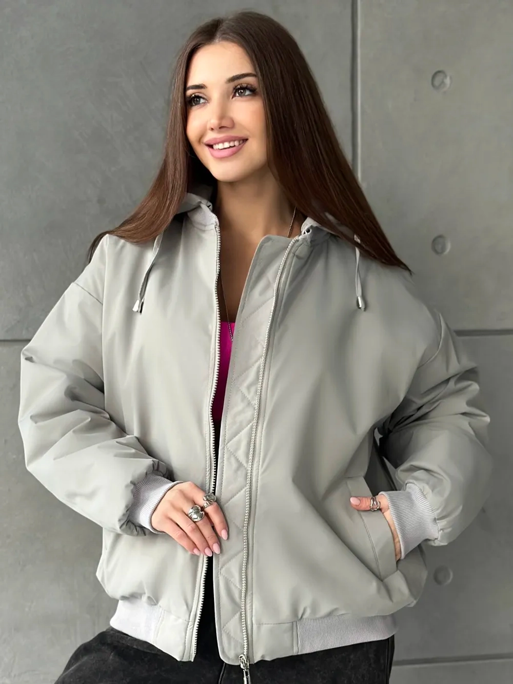 Куртка осенняя оверсайз с капюшоном