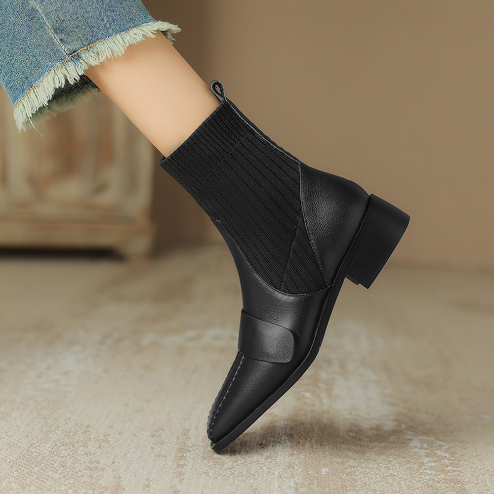 MINGRENYANSE Cow Leather Ankle Boots 4cm Women"s