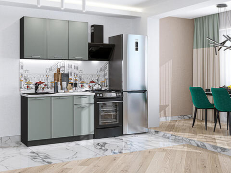 Прямая модульная кухня Квадро-03 Аквамарин - Graphite 2140*1200*600