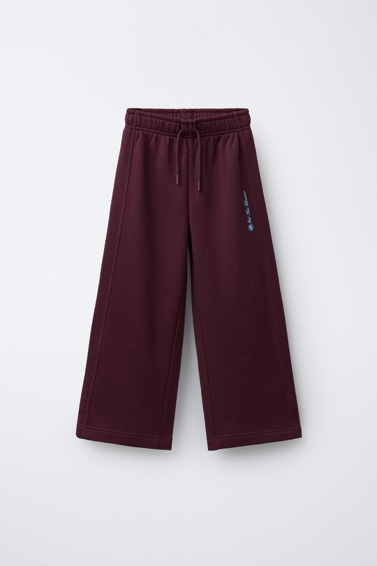 ZARA БРЮКИ WIDE LEG С НАДПИСЬЮ, БУРГУНДИ