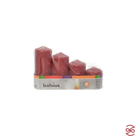Свечи столбик Bolsius Classic 130/50, 111/50, 90/50, 60/40 (4 шт) темно-красные