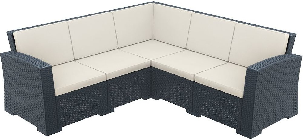 Диван пластиковый плетеный угловой с подушками Siesta Contract Monaco Lounge Corner, антрацит