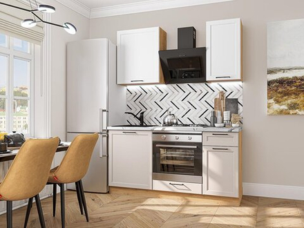 Прямая модульная кухня Барселона-06 Белый/Кашемир - Дуб Вотан 2140*1600*600