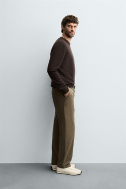 ZARA БРЮКИ STRAIGHT FIT ИЗ ТВИЛА, ТЕМНЫЙ ХАКИ