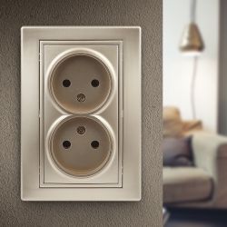 1-204-04 Intro Розетка 2х2P, 16А-250В, IP20, СУ, Plano, шампань | Intro