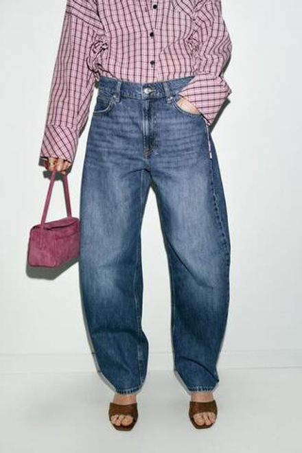 ZARA ДЖИНСЫ Z1975 BARREL С ВЫСОКОЙ ПОСАДКОЙ, ВЫЦВЕТШИЙ СИНИЙ