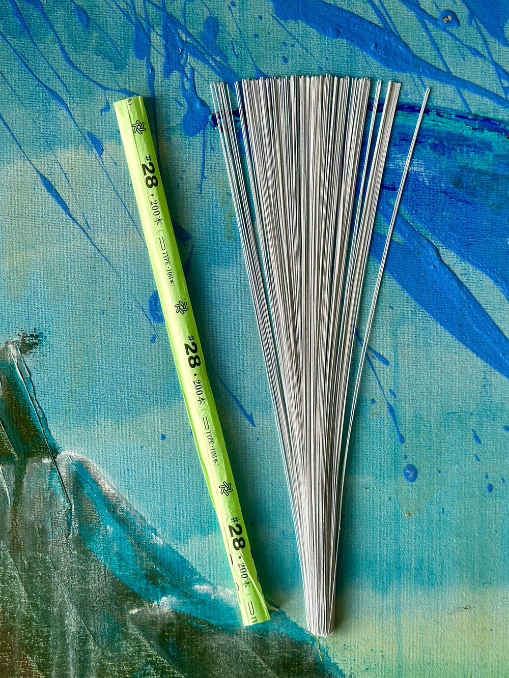 Проволока длинная японская формат U в зеленой упаковке № 28 Белая, длина 72 см согнута пополам, 100 штук.