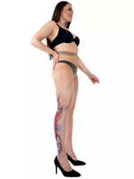 Колготки +size с принтом в виде красного карпа кои на правой ножке (Размер: XL-XXL-XXXL) (Цвет: бежевый)