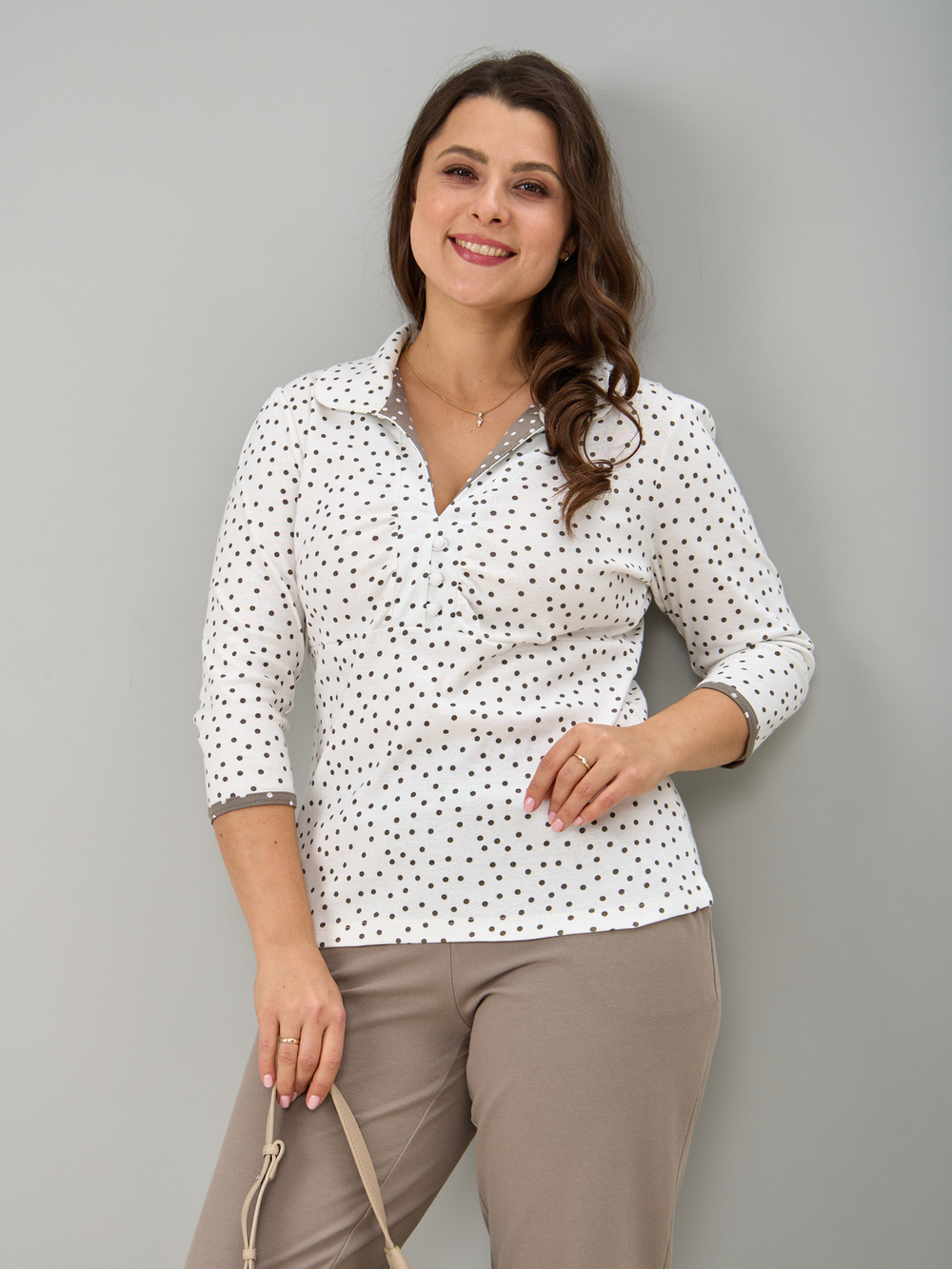 Блузка БЛ-015/экрю-горошеккофе