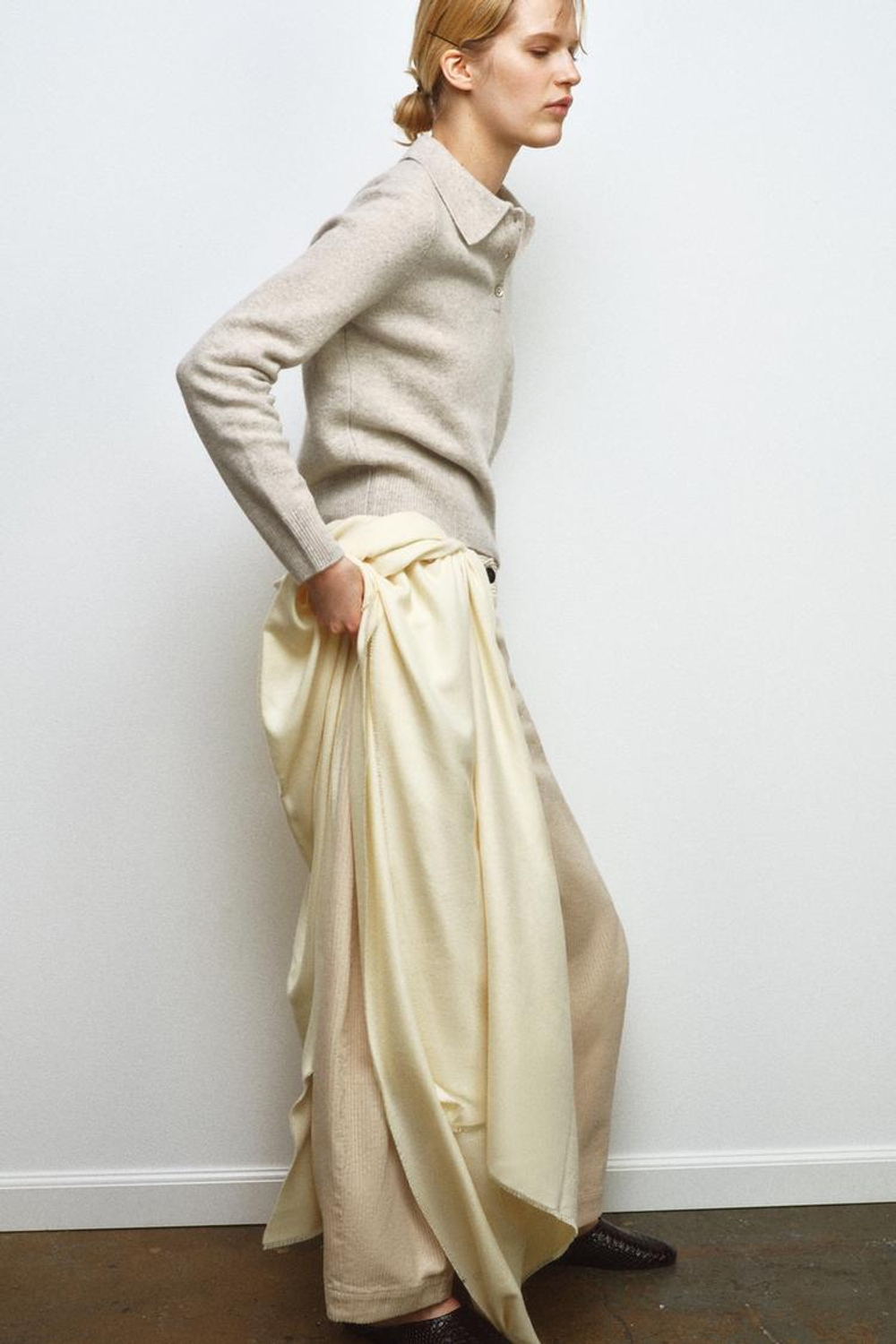 ZARA ОДНОТОННОЕ ПОЛО ИЗ 100% ШЕРСТИ, ПЕСОЧНЫЙ МЕЛАНЖ