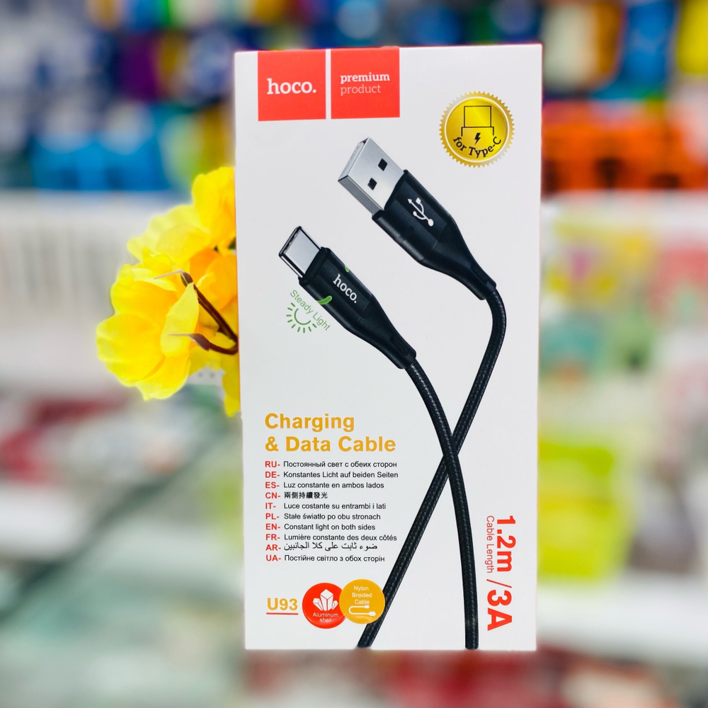 USB Кабель Type-C, 3A, 1.2м, Hoco U93, черный