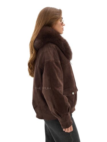 Утепленная замшевая куртка шоколадного цвета