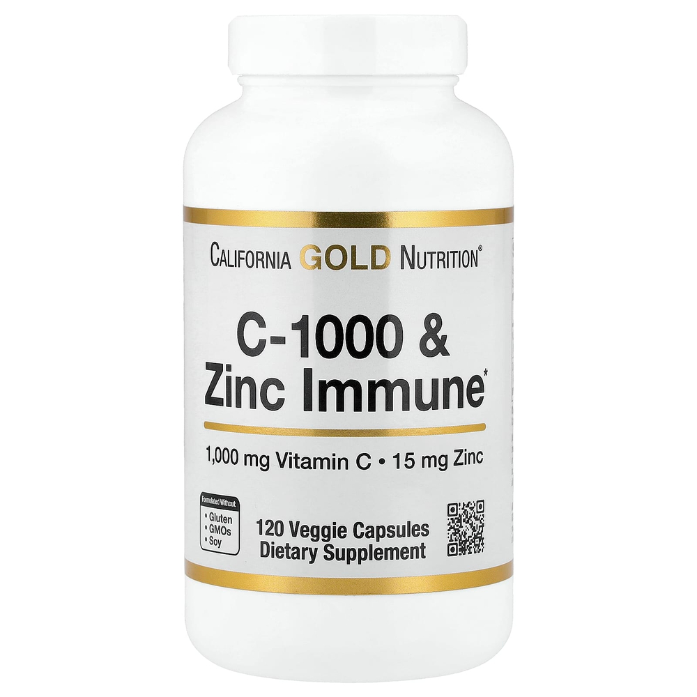 California Gold Nutrition, добавка для укрепления иммунитета C-1000 с цинком, 120 растительных капсул