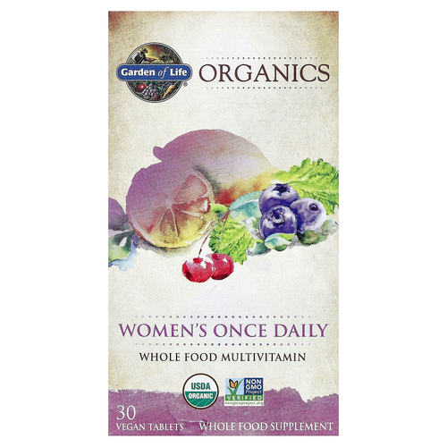 Garden of Life, Organics, мультивитамины из цельных продуктов для женщин, одна таблетка в день, 30 веганских таблеток