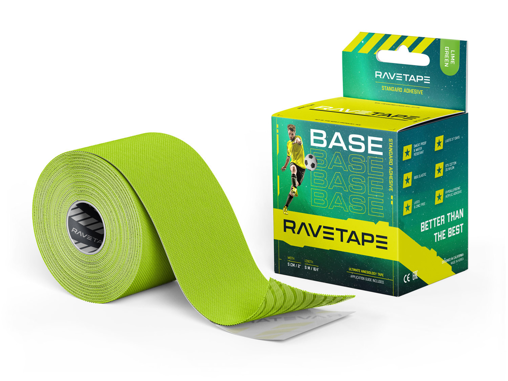 Кинезиотейп RaveTape BASE 5×5 — Лайм (LIME)