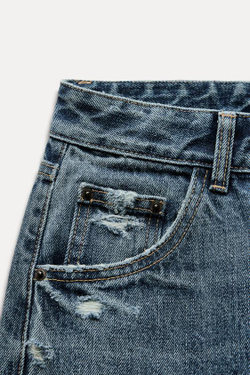 ZARA ДЖИНСЫ TRF С ВЫСОКОЙ ПОСАДКОЙ, СИНИЙ
