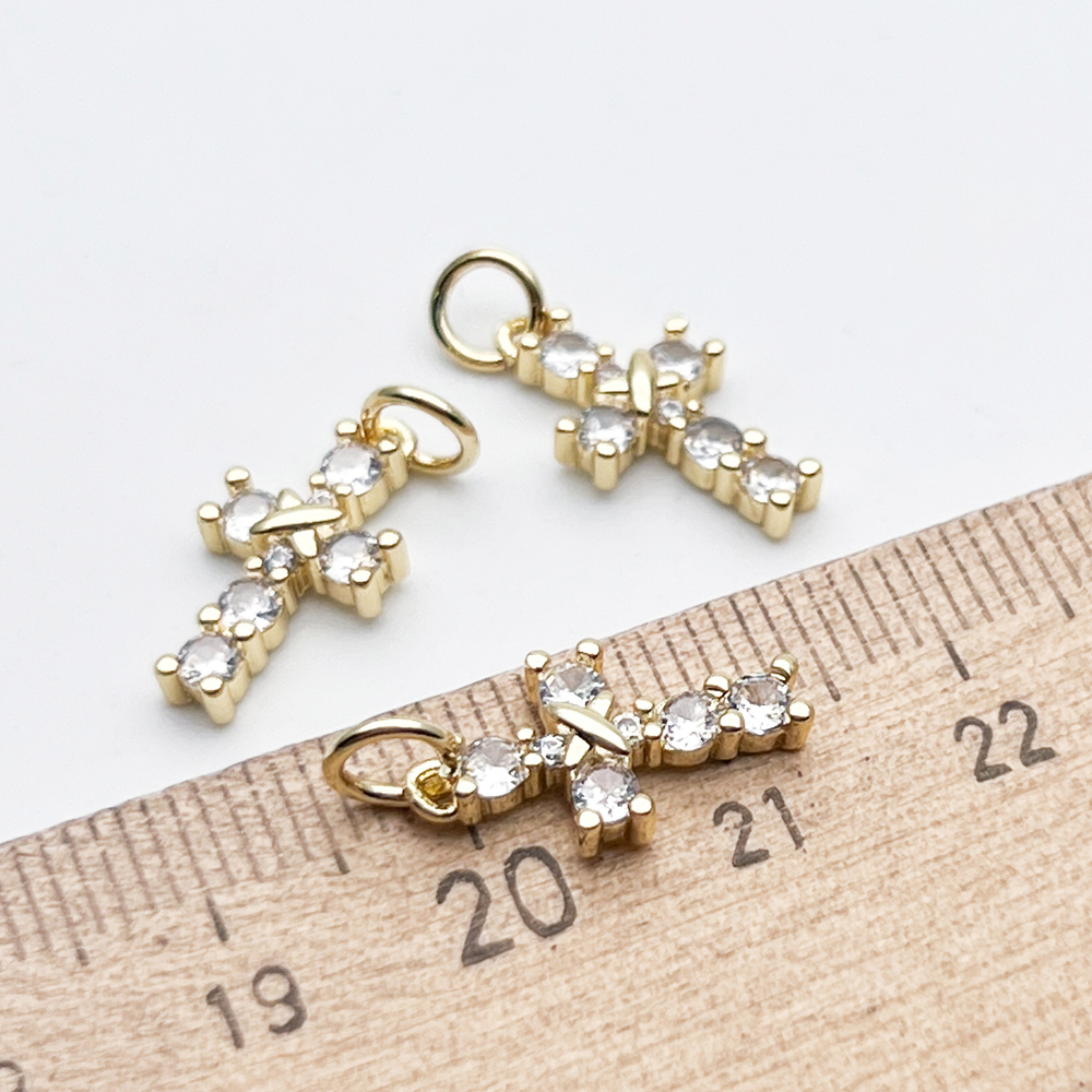 Подвеска Крест, цвет золото, фианиты, размер 15*8 мм, цена за 1 шт