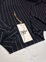 Плательно-костюмная смесовая фланель (Marzotto, 37%шерсть/25%пэ/25%вискоза/12%полиамид/1%эластан, Темно-синий фон/вертикальная белая полоска, 142, 232 гр/м2)