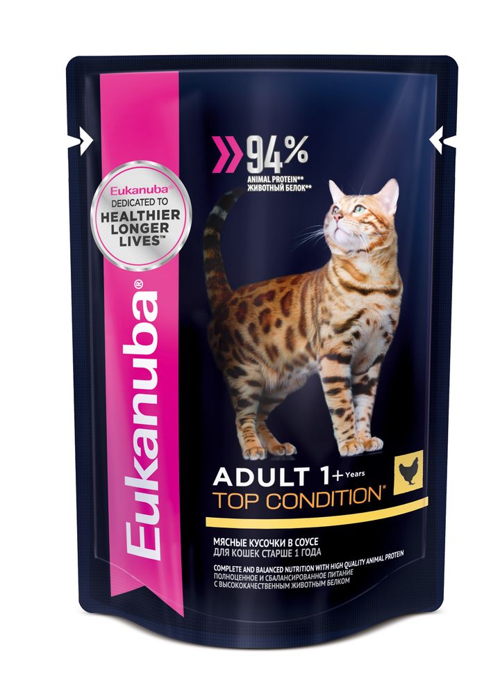 Eukanuba Adult Top Condition влажный рацион из курицы в соусе для взрослых кошек, 85г