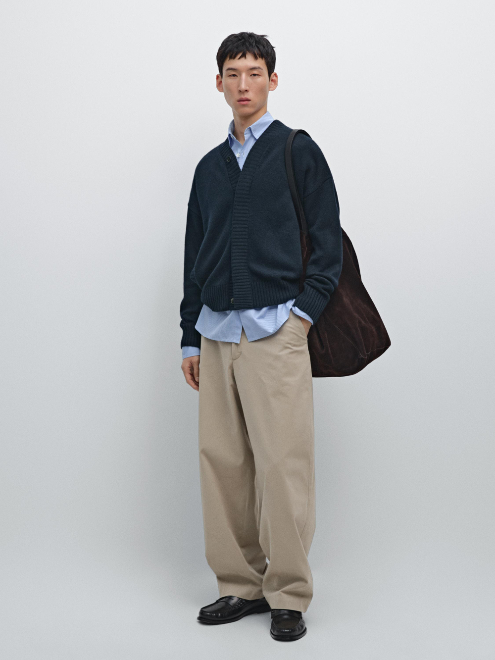 Massimo Dutti Кардиган с V-образным вырезом, темно-синий