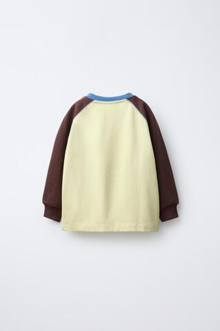 ZARA ФУТБОЛКА С РУКАВАМИ РЕГЛАН И КОНТРАСТНЫМИ ДЕТАЛЯМИ, ЖЕЛТЫЙ