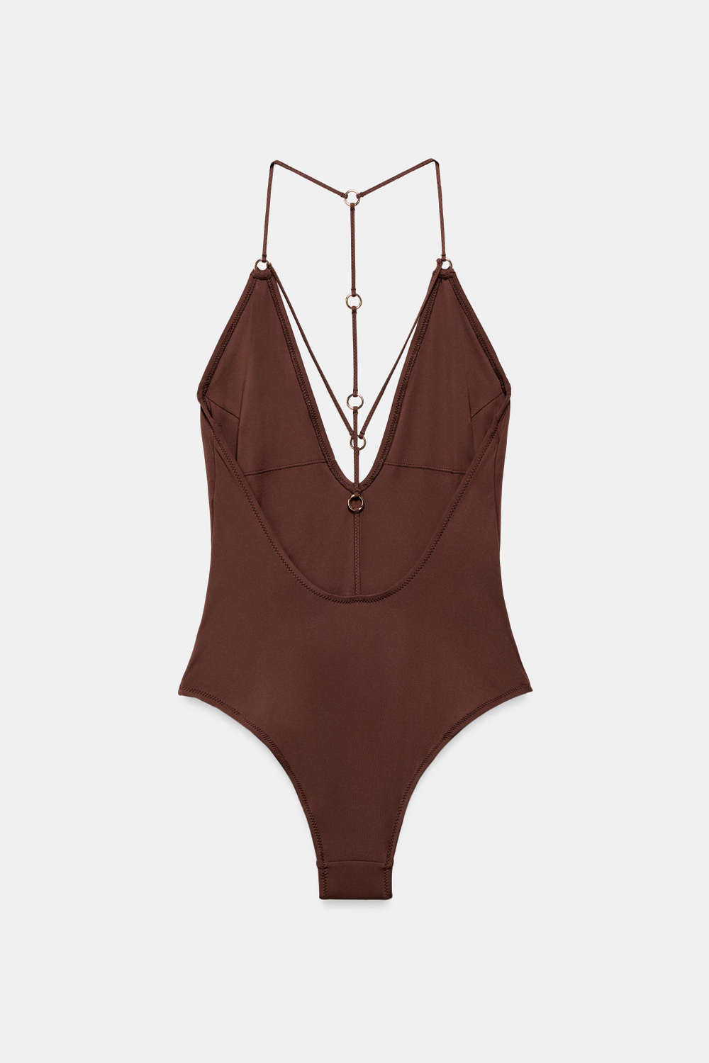 ZARA ОДНОТОННЫЙ КУПАЛЬНИК С ЛЮВЕРСАМИ, КОРИЧНЕВЫЙ