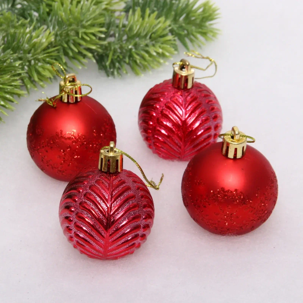 Новогодние шары 5 см (набор 4 шт) «Лесная тайна», красный