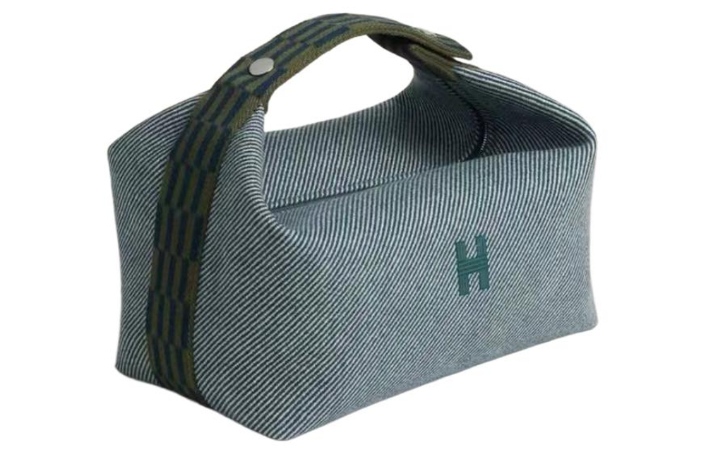 HERMES Bride a Brac Wool, Cotton Twill Handbag, Toiletry Bag Unisex Blue