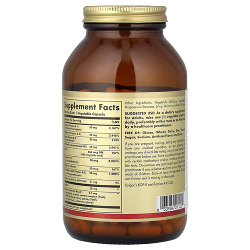 Solgar, B-Complex 50, витамины группы B, 250 растительных капсул