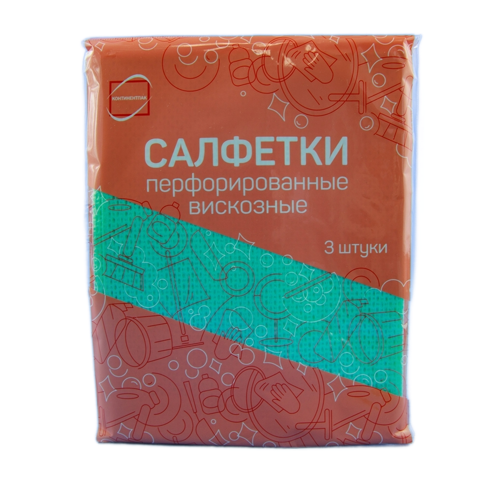Салфетка вискозная перфорированная 30х38 см 3 шт. КонтинентПак