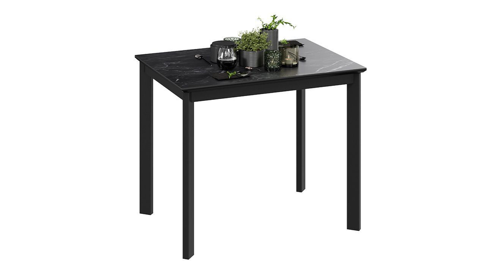 Стол кухонный обеденный раздвижной Черный муар/Керамика матовая черный мрамор 90(130)х65х75 см