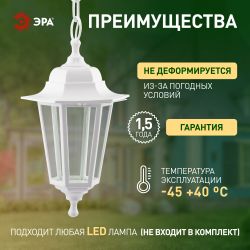 Садово-парковый светильник ЭРА НСУ 06-60-001 белый 6 гранный подвесной IP44 Е27 max60Вт | Садово-парковые светильники